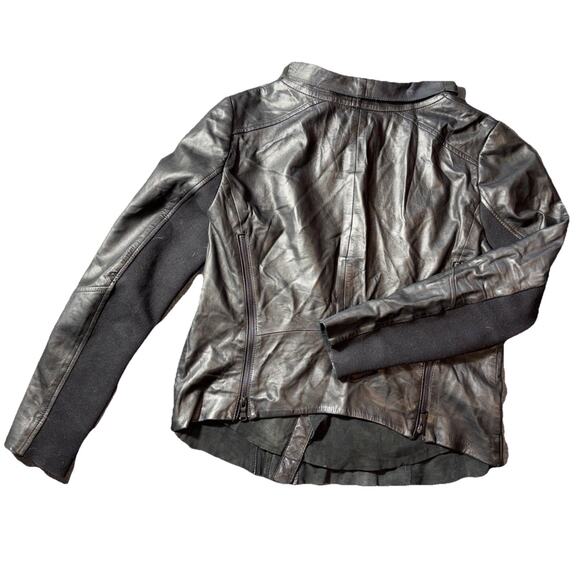 Trouve' Leather Jacket Sz Large Black Knit Sleeves Moto Asymmetrical Zipper Soft - Picture 7 of 9